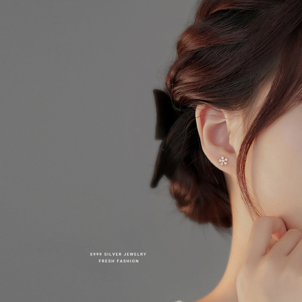 C廠 韓國韓版小花鋯石 S999足銀耳環批發 折扣@洽客服 26.03.W3「E2916」