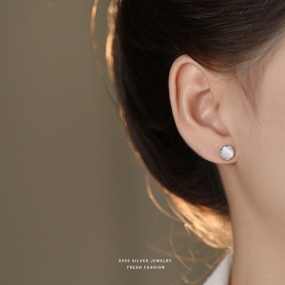 C廠 韓國韓版白貓眼石S999純銀耳環 批發 折扣@洽客服 24.11.W2「E5619」