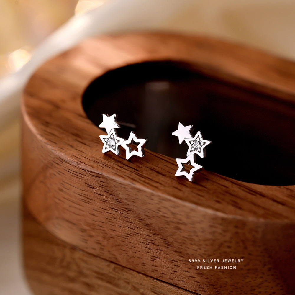 C廠 韓國韓版鏤空五角星S999純銀耳環 批發 折扣@洽客服 25.12.W3「E5880」