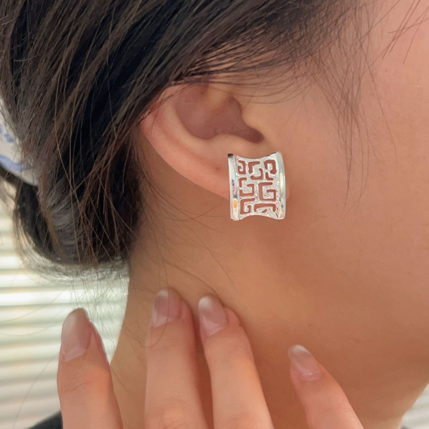 C3廠 韓版重工幾何鏤空S925純銀耳環 批發 折扣@洽客服 25/11.W4「hes420」