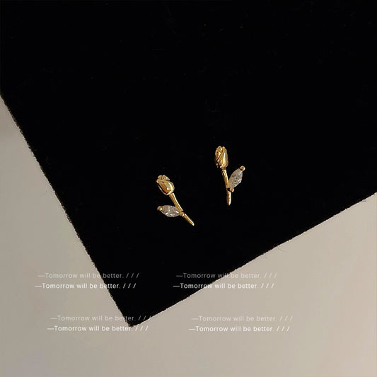 A廠 日韓款 鋯石鬱金香銀針耳環批發 折扣@洽客服 26.06.W1「1181」