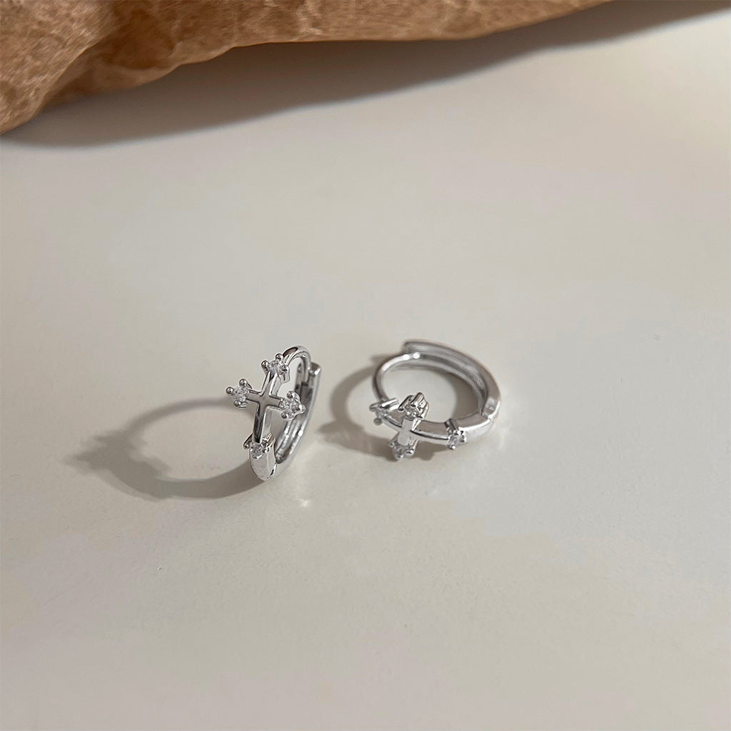 A廠 日韓款方糖鋯石/十字架銀針耳環批發 折扣@洽客服 26.04.W3「5045-5046」