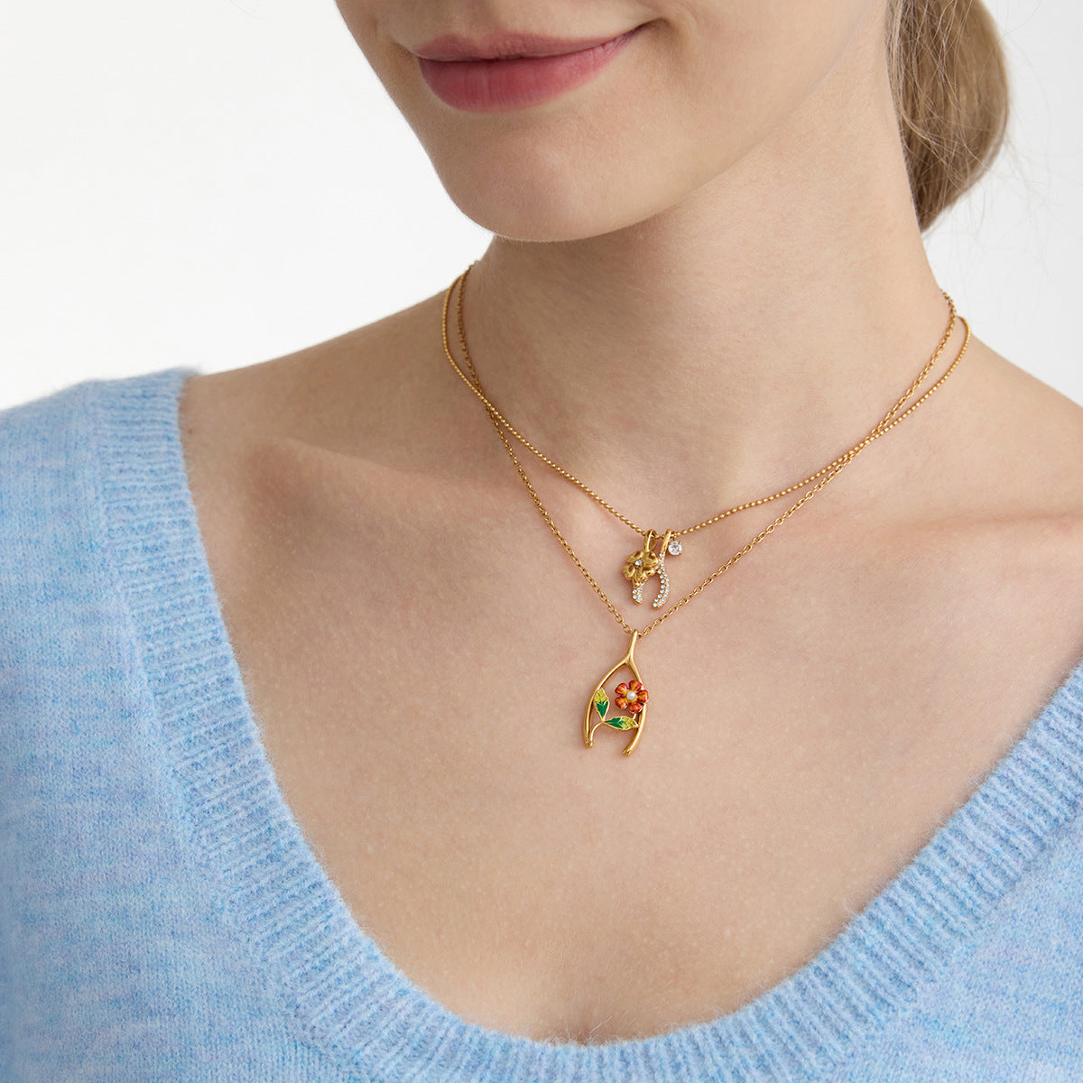 B廠 歐美款 鋯石四葉草 鈦鋼鍍18K金項鍊 批發 折扣@洽客服 25.10.W5「JDN0308026 JDN0308027」