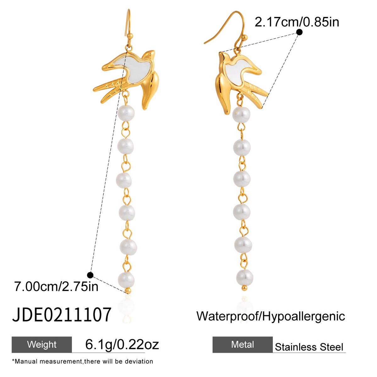 B廠 鈦鋼鍍18K金｜歐美仿珍珠和平鴿貝母耳環&項鍊 批發 折扣@洽客服 26.01.W4「JDN0211117,JDE0211107,JDE0211113」