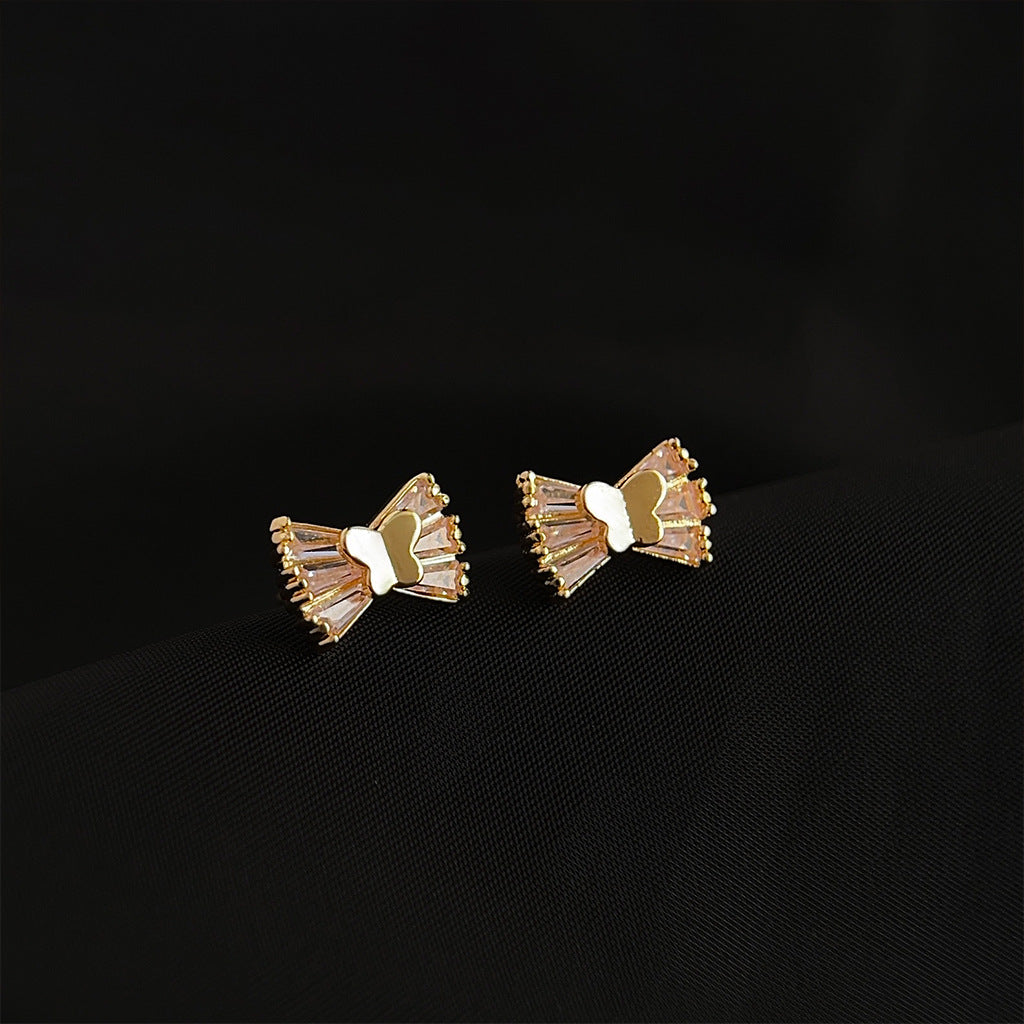 A廠 日韓款 微鑲鋯石蝴蝶結銀針耳環 批發 折扣@洽客服 25.11.W1「3154」