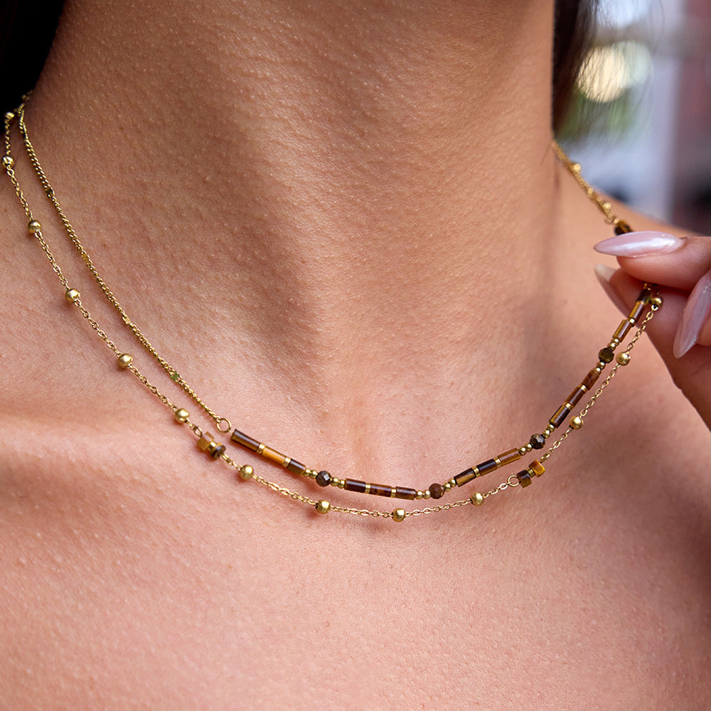 B廠 歐美款 復古虎眼石 鈦鋼鍍18K金項鍊 批發 折扣@洽客服 25.10.W5「JDN0307009」