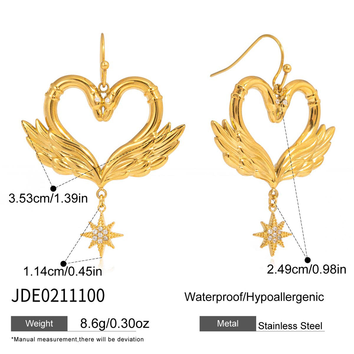 B廠 鈦鋼鍍18K金｜ 天鵝耳環 &項鍊 批發 折扣@洽客服 26.01.W2「JDE0211100」