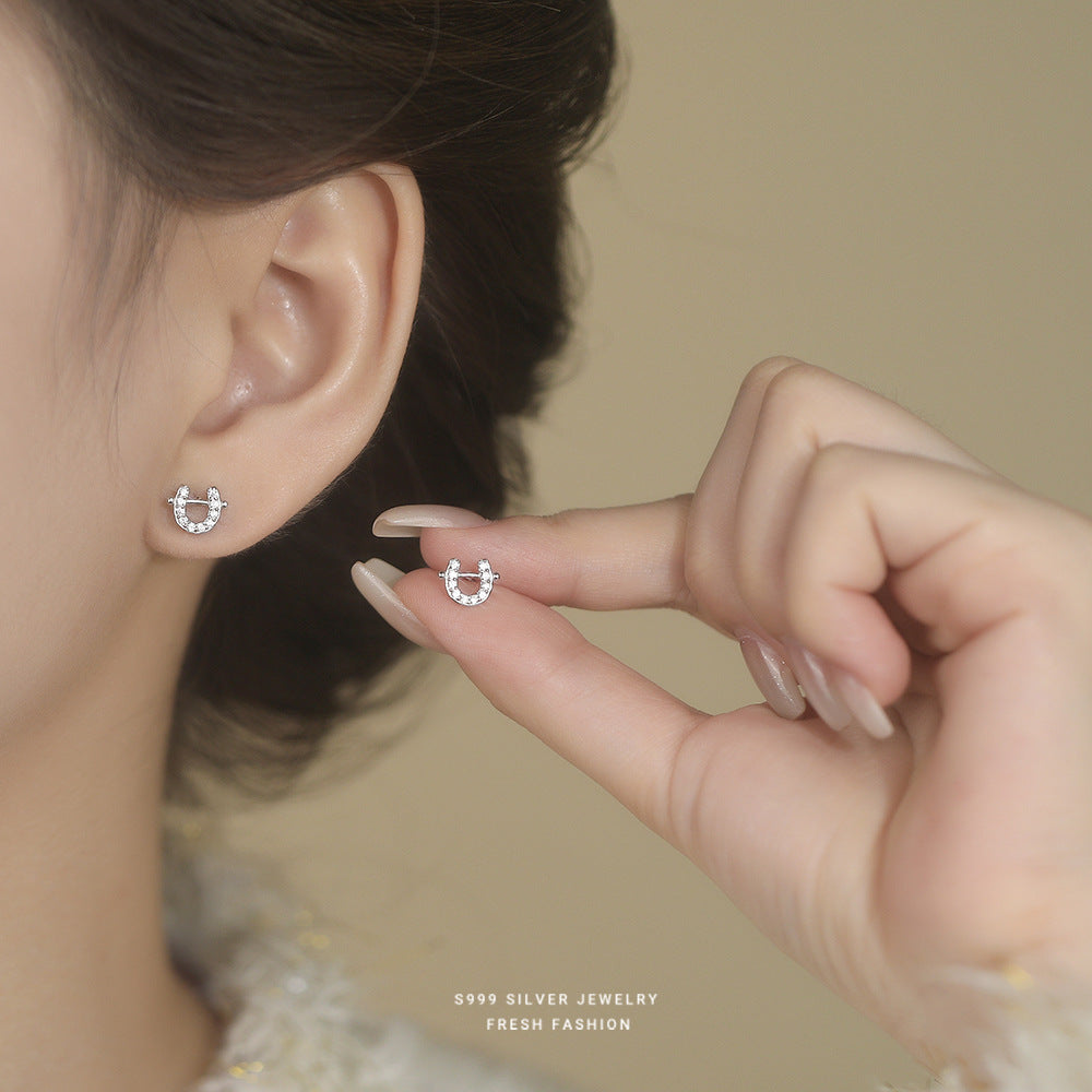 C廠 S999足銀｜韓國韓版鑲鑽小馬蹄耳環 批發 折扣@洽客服 26.02.W3「E6186」