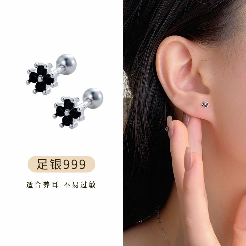 C廠 黑色鋯石花朵S999足銀耳環「YC10377E」24.11.W3 批發折扣@洽客服