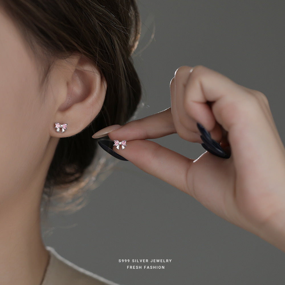 C廠 韓國韓版粉紅愛心蝴蝶結S999純銀耳環 批發 折扣@洽客服 25.11.W3「F5853」