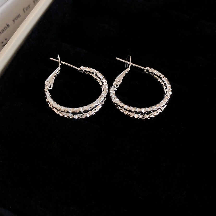 A2廠 韓國韓版褶皺雙層銀針耳環 批發 折扣@洽客服 25.10.W3「HE28775」