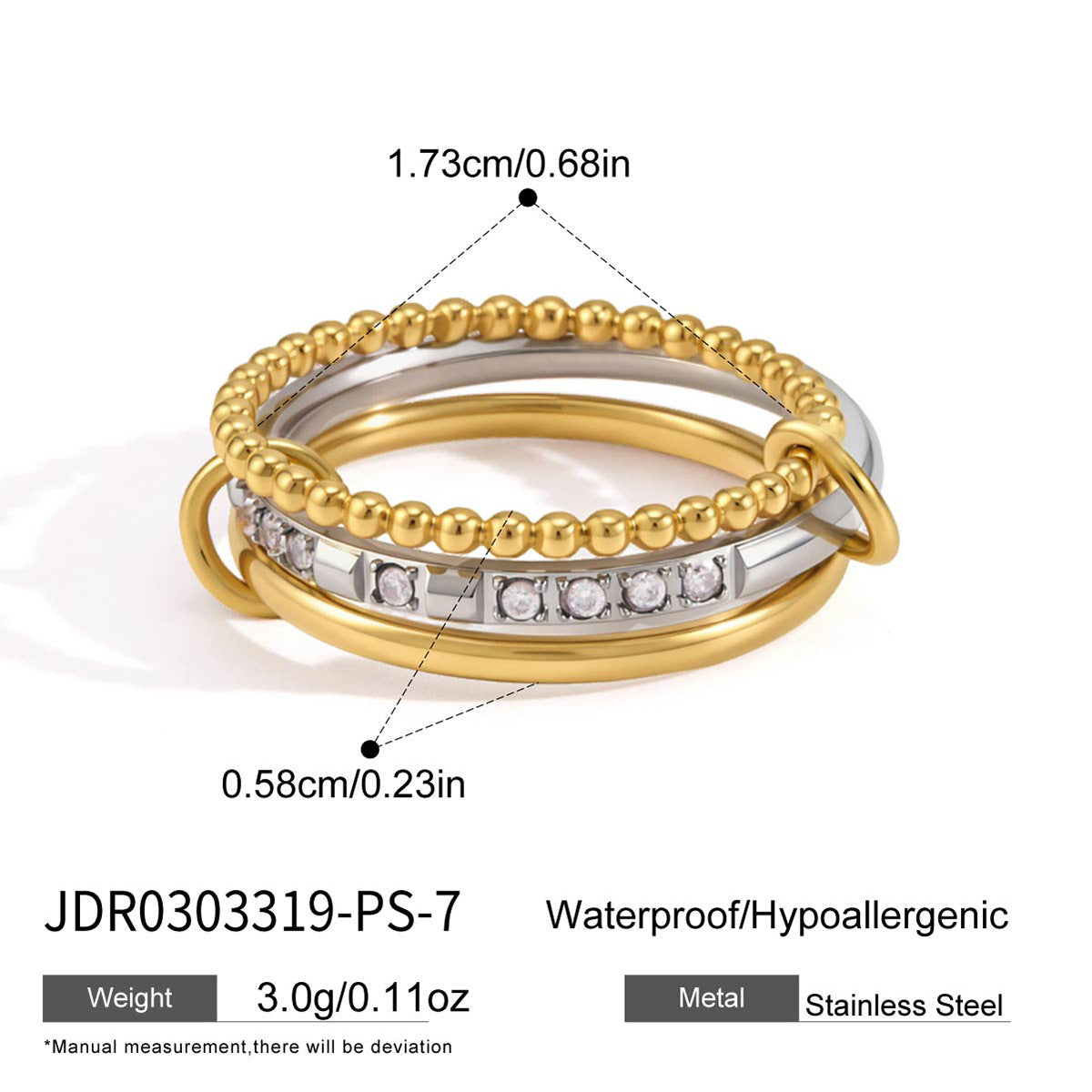 B廠 歐美款  SUSIE 鈦鋼鍍18K金戒指26.06.W4「JDR0303318-PS-7,JDR0303319-PS-7,JDR0303320-PS-7」