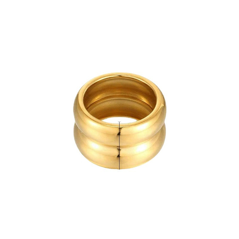 D廠【JDR201155】歐美極簡風14K寬邊雙層鈦鋼戒指-金色 23.06.W2