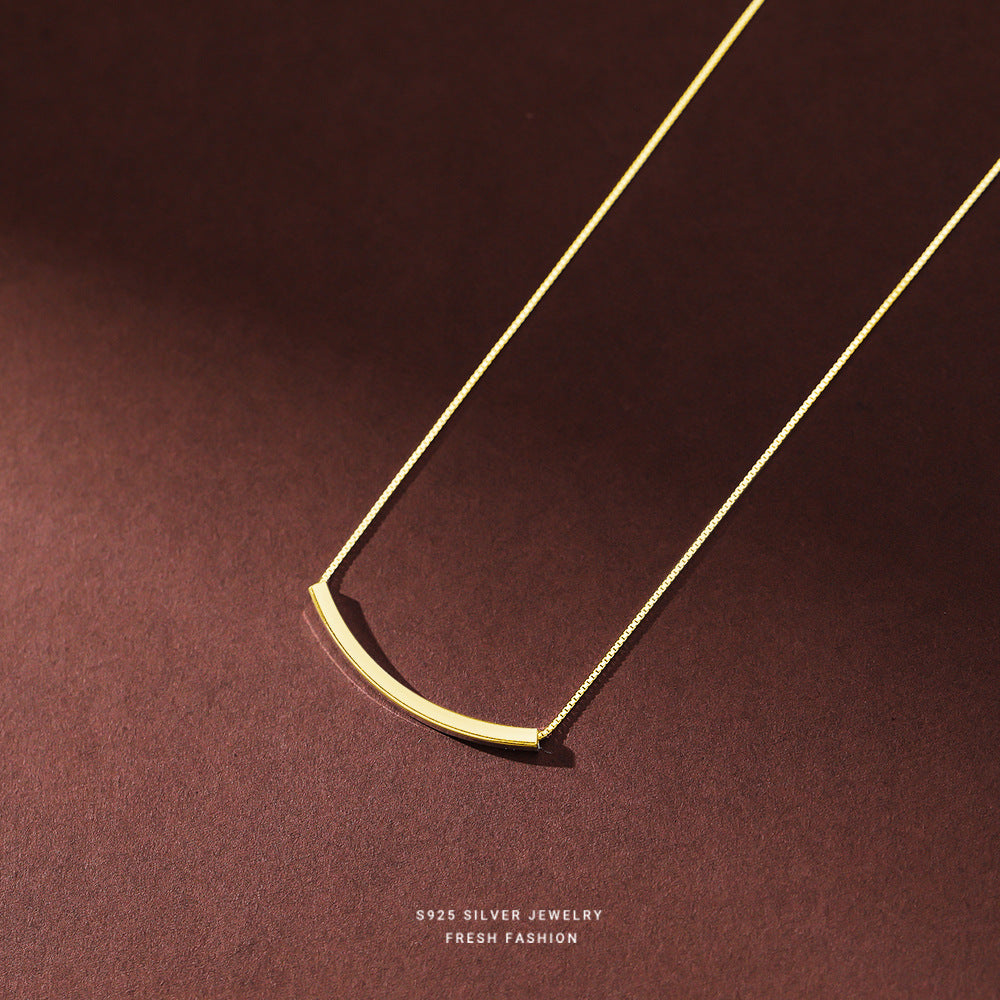 C廠 韓國韓版方形管微笑S925純銀項鍊女批發 折扣@洽客服 26.03.W2「A2438」