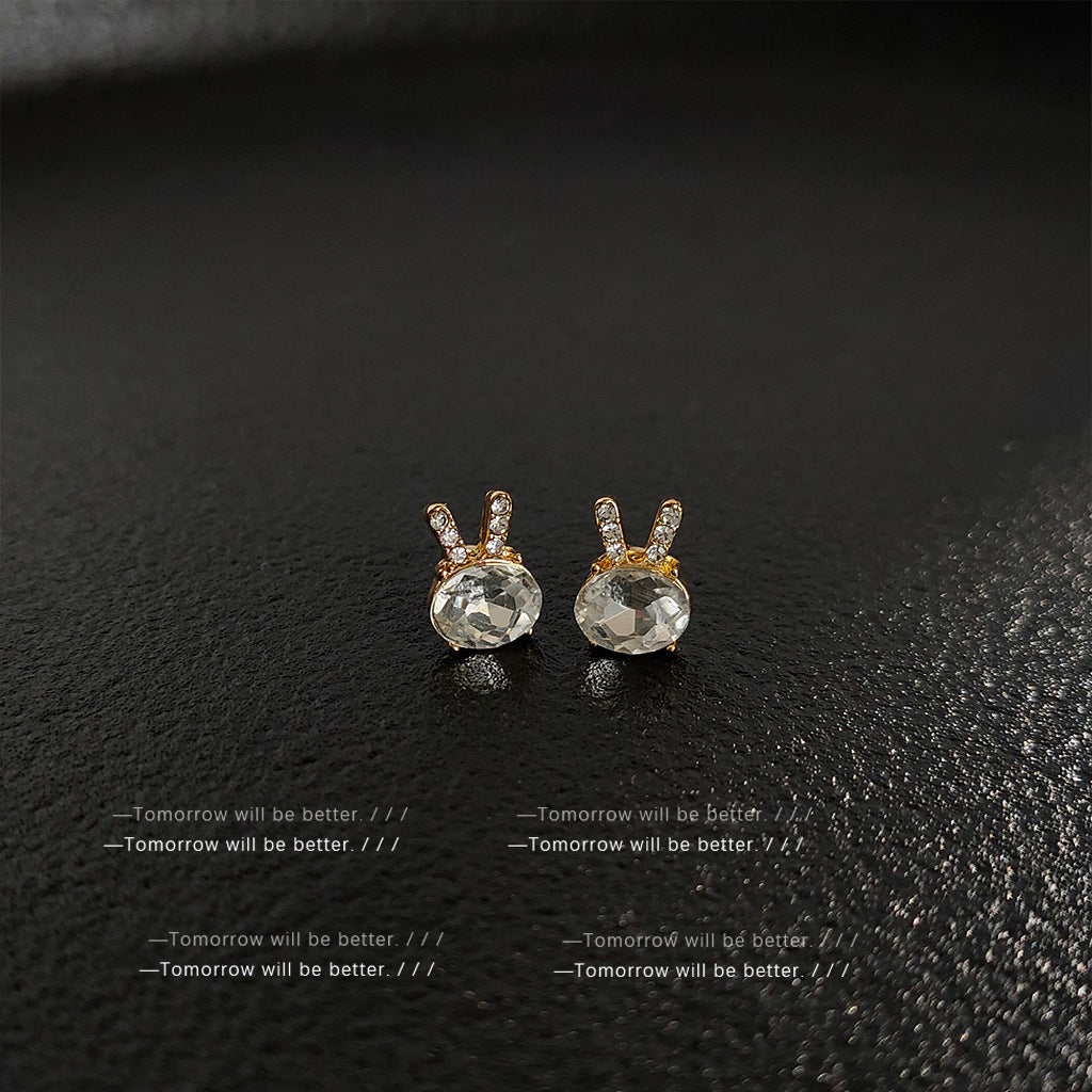 A廠 韓系鑲鑽小兔子環保銅銀針耳環批發 折扣@洽客服 26.03.10「2221」