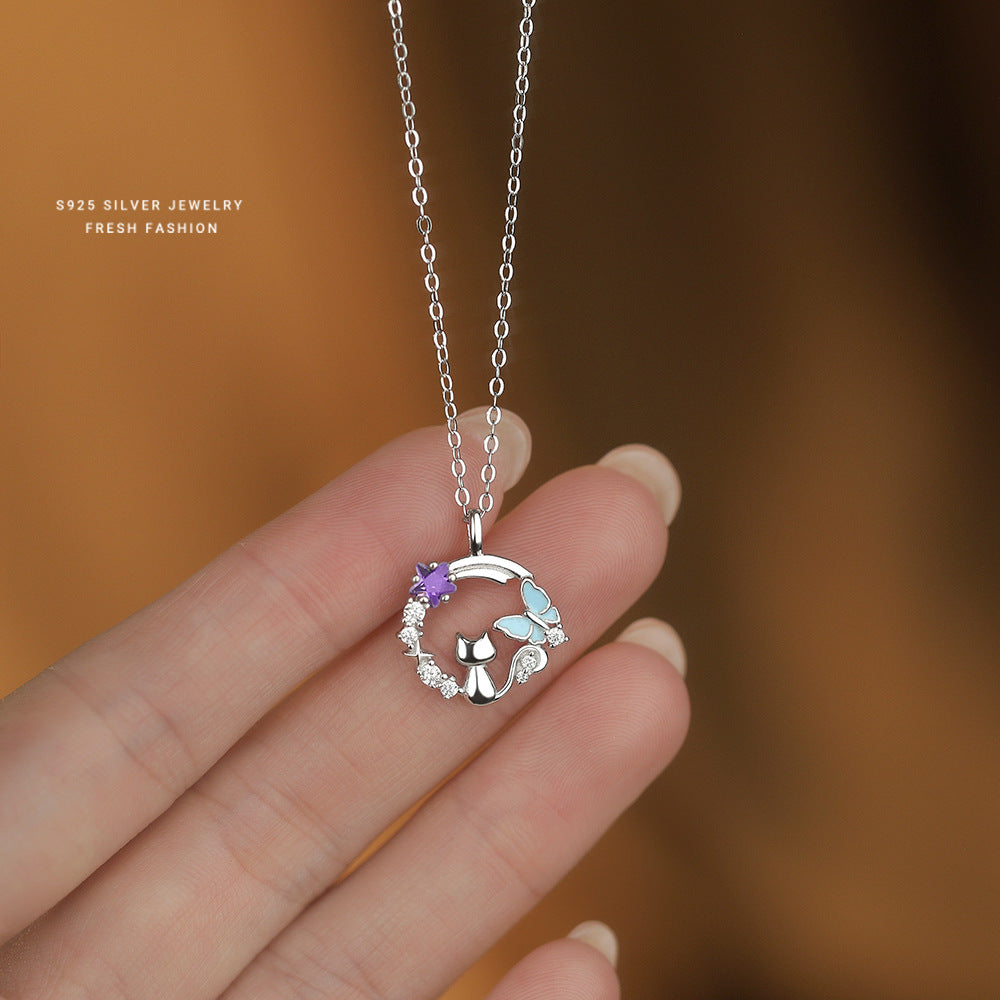 C廠 S925純銀｜ 星空貓咪蝴蝶結項鍊 批發 折扣@洽客服 26.01.W2「YA0541」