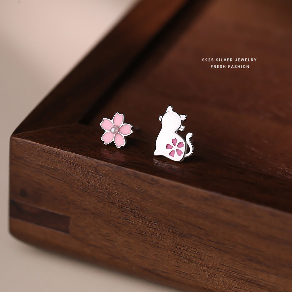 C廠 韓國韓版粉紅小花貓咪S925純銀耳環 批發 折扣@洽客服 26.01.W1「E6033」