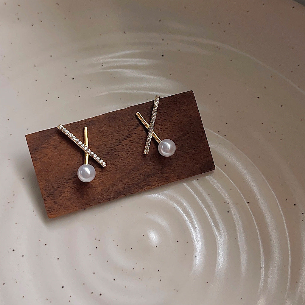 A廠 韓系簡約交叉鋯石環保銅銀針耳環批發 折扣@洽客服 26.03.10「2359」