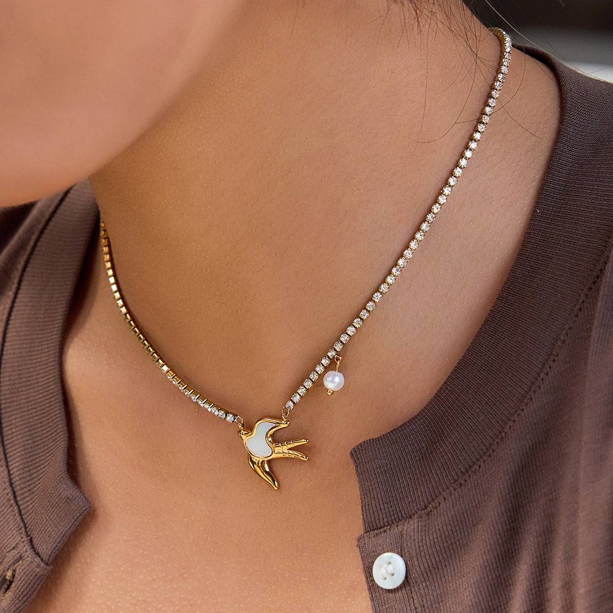 B廠 鈦鋼鍍18K金｜歐美仿珍珠和平鴿貝母耳環&項鍊 批發 折扣@洽客服 26.01.W4「JDN0211117,JDE0211107,JDE0211113」