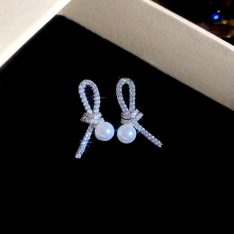 A2廠 韓國韓版鋯石打結珍珠銀針耳環 批發 折扣@洽客服 25.12.W1「WE5268」