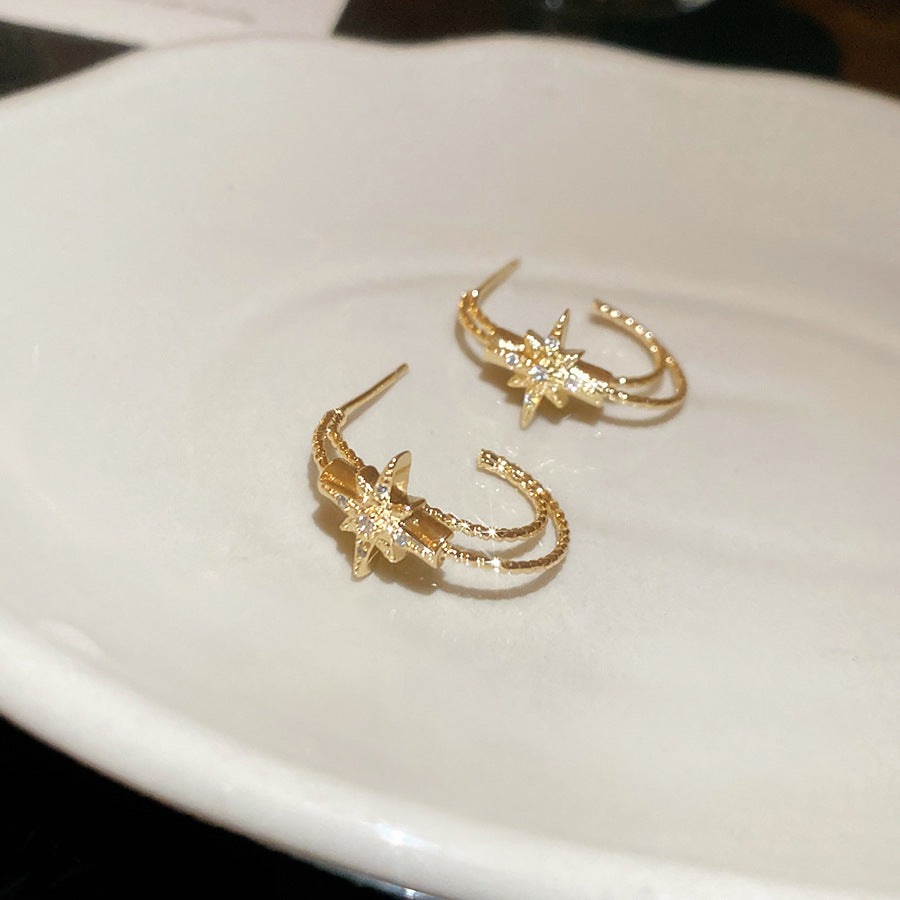 A2廠 韓國韓版鋯石芒星C型銀針耳環 批發 折扣@洽客服 25.10.W5「HE28853」