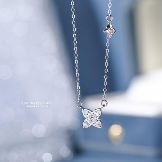 C廠 韓國韓版鋯石四葉草S925純銀項鍊批發 折扣@洽客服 26.03.W4「A1039」