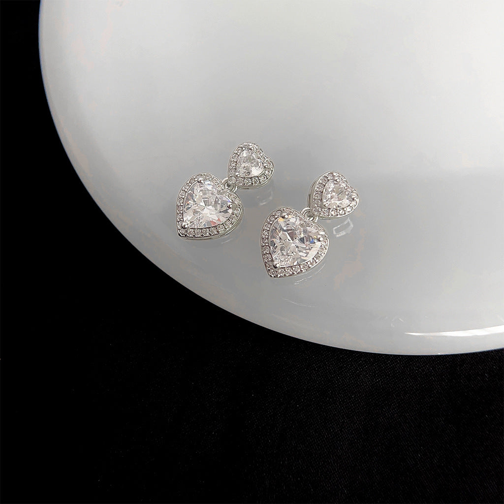 A廠 日韓款輕奢風愛心鋯石鍍18K金銀針耳環 批發 折扣@洽客服 25.11.W4「3112-3113」