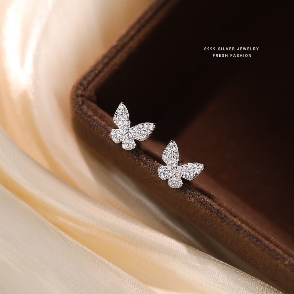 C廠 韓國韓版精緻滿鑲蝴蝶 S999純銀耳環 批發 折扣@洽客服 25.12. W2「E5873」