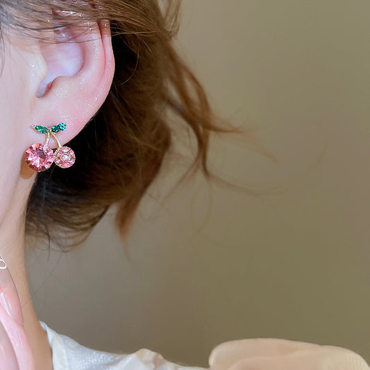 A2廠 韓國韓版鑲鑽櫻桃吊墜銀針耳環 批發 折扣@洽客服 25.10.W5「HE28832」