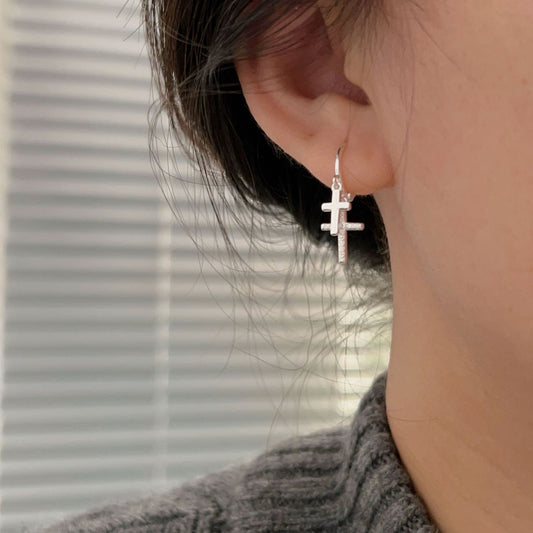 C3廠 韓國韓版S925純銀｜雙層十字架耳環 批發 折扣@洽客服 26.02.W3「ES197」