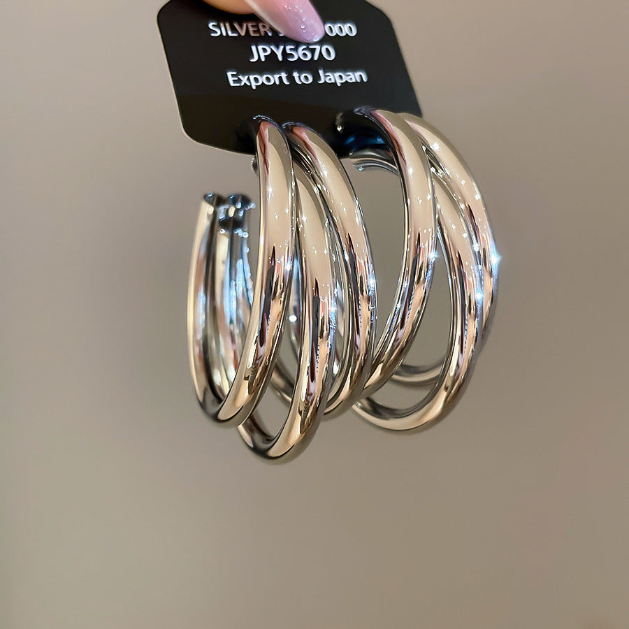 A2廠 韓國韓版金屬感多層圓形銀針耳環 批發 折扣@洽客服 25.11.W1「HE505-4-5」