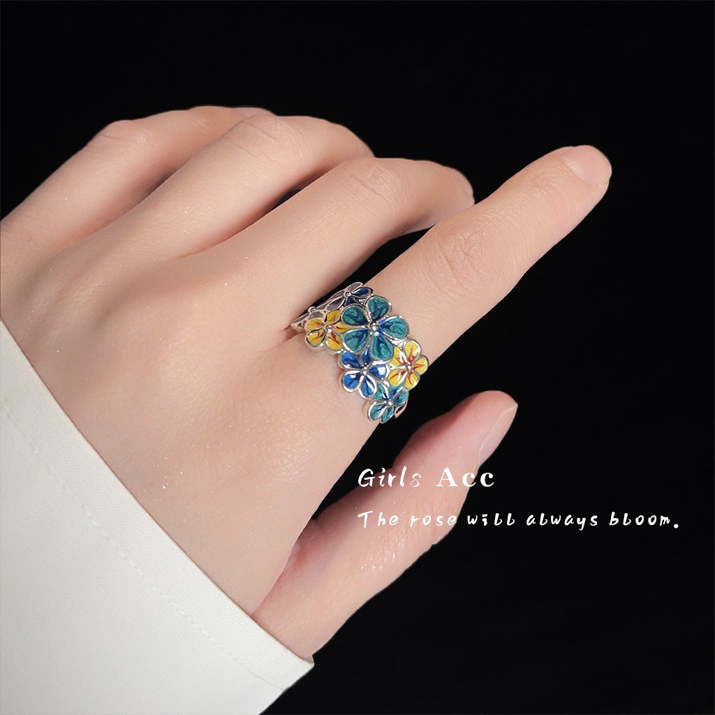 A廠 日韓款琺瑯滴油花銅鍍白金戒指 批發 折扣@洽客服 25.12.W2「6235」