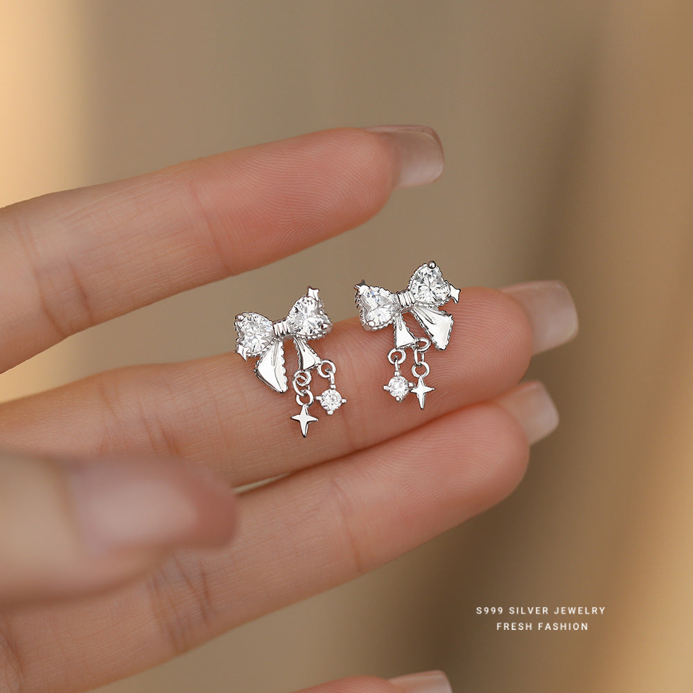 C廠 韓國韓版鋯石蝴蝶結S999純銀耳環 批發 折扣@洽客服 25.11.W3「E4162」