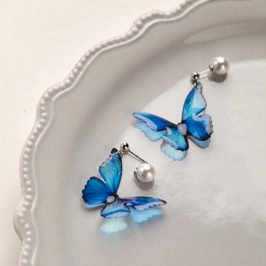 A2廠 韓國韓版絕美藍色蝴蝶銀針耳環批發 折扣@洽客服 26.04.W1「HE31811」