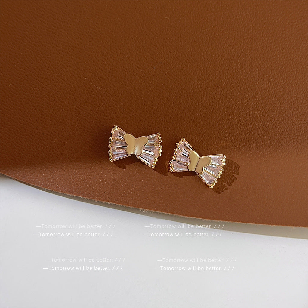 A廠 日韓款 微鑲鋯石蝴蝶結銀針耳環 批發 折扣@洽客服 25.11.W1「3154」