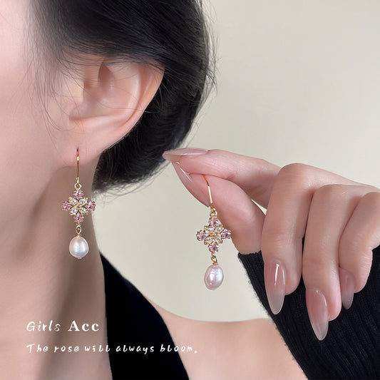 A廠 環保銅｜韓系 粉鋯石淡水珍珠銀針耳環 批發 折扣@洽客服 26.01.W4「7045」