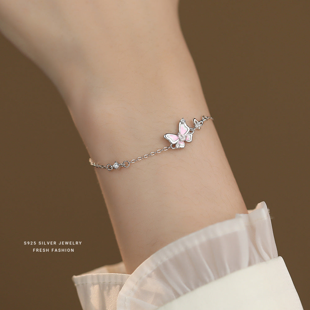 C廠 韓國韓版櫻花粉滴膠蝴蝶S925純銀手鍊 批發 折扣@洽客服 25.12.W3「L1238」