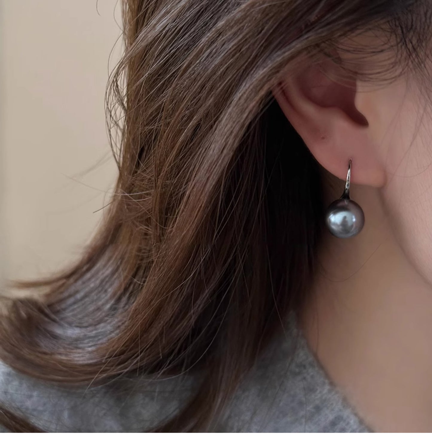 A2廠 韓國韓版灰色珍珠圓形銀針耳環 批發 折扣@洽客服 25.11.W2「HE29106--2」