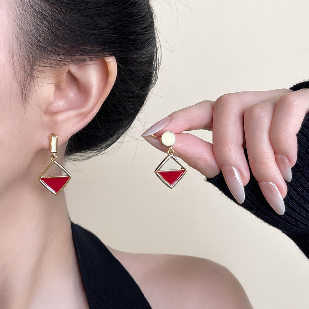 A廠 日韓款紅撞色滴釉銀針耳環 批發 折扣@洽客服 25.12.W2「5028」