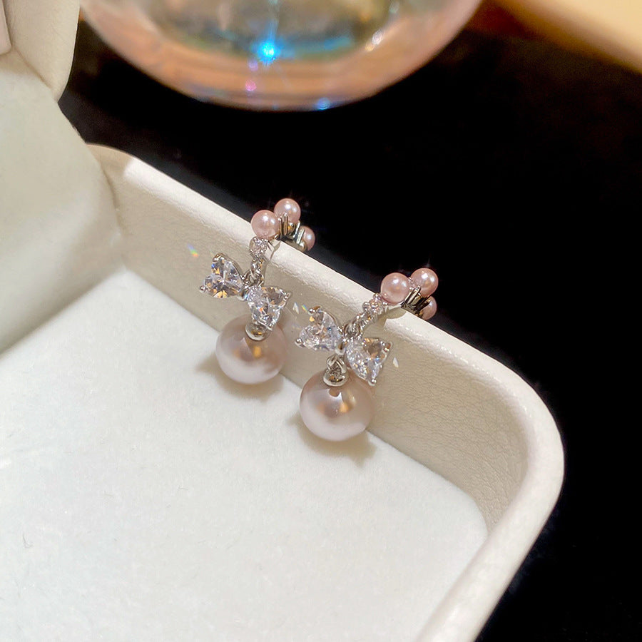 A2廠 韓國韓版 鋯石圓形蝴蝶結珍珠耳環批發 折扣@洽客服 26.03.W2「HE30985」