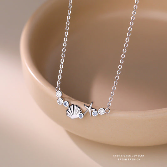 C廠 韓國韓版小藍鋯海星貝殼S925純銀項鍊 批發 折扣@洽客服 26.01.W1「YA0550」