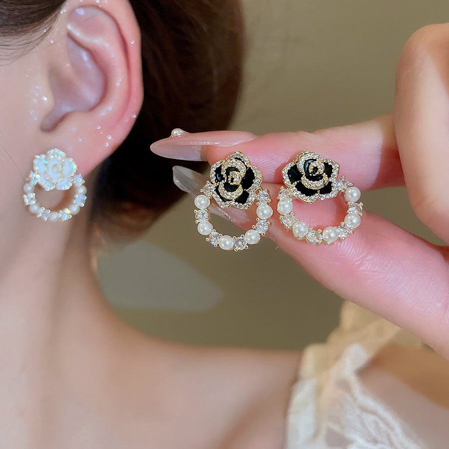 A2廠 韓國韓版鋯石滴油花珍珠銀針耳環 批發 折扣@洽客服 25.12.W4「HE26522」