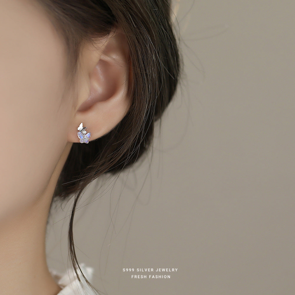 C廠 韓國韓版幻彩琉璃蝴蝶S999純銀耳環 批發 折扣@洽客服 25.12.W3「F6842」