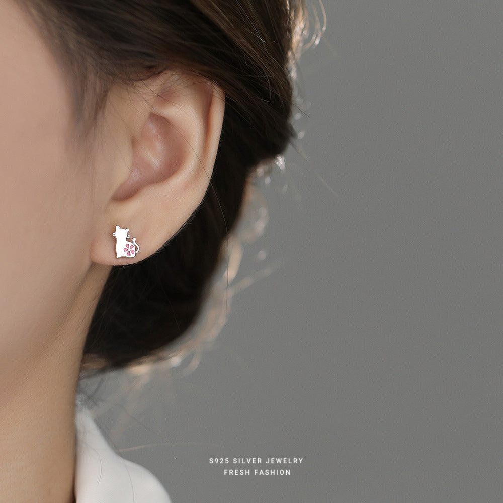 C廠 韓國韓版粉紅小花貓咪S925純銀耳環 批發 折扣@洽客服 26.01.W1「E6033」
