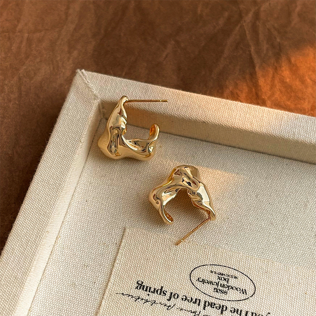 A廠 日韓款 液態不規則肌理銀針耳環 批發 折扣@洽客服 25.10.W5「2293」