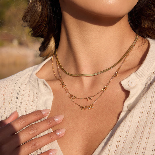 B廠 歐美款蝴蝶結吊墜鈦鋼鍍18K金項鍊批發 折扣@洽客服 26.03.W2「JDN0212209 JDN0212210 」