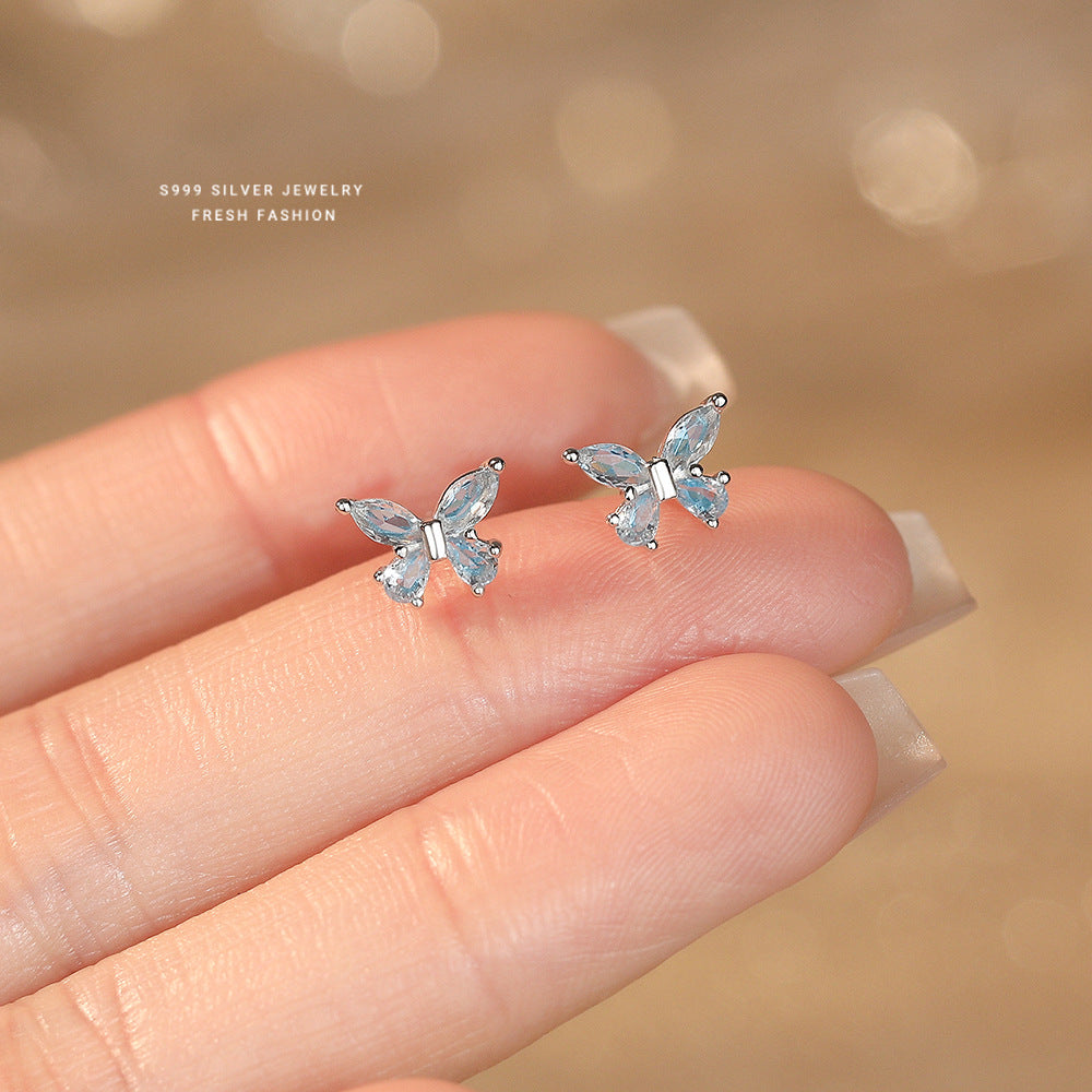 C廠 韓國韓版鍍藍尖晶蝴蝶S999純銀耳環 批發 折扣@洽客服 26.04.W4「E6252」