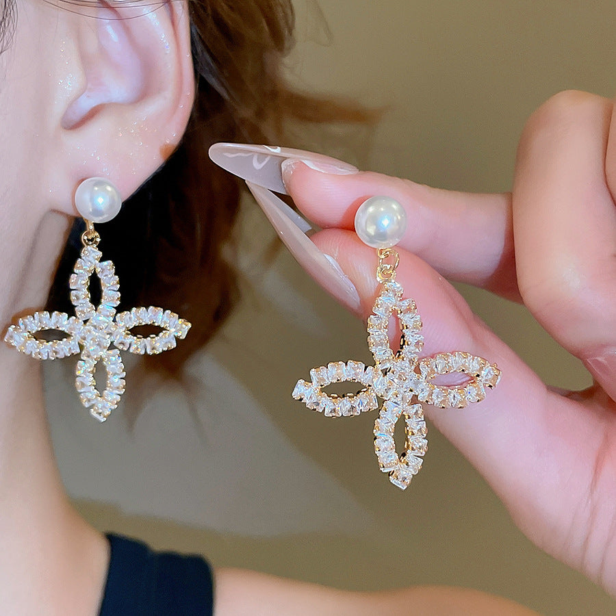 A2廠 韓國韓版鋯石珍珠花瓣電鍍18K真金銀針耳環 批發 折扣@洽客服 25.11.W1「WE4878」