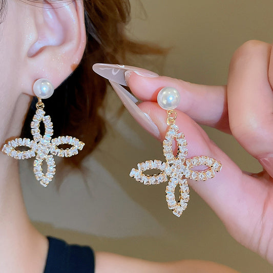 A2廠 韓國韓版鋯石珍珠花瓣電鍍18K真金銀針耳環 批發 折扣@洽客服 25.11.W1「WE4878」