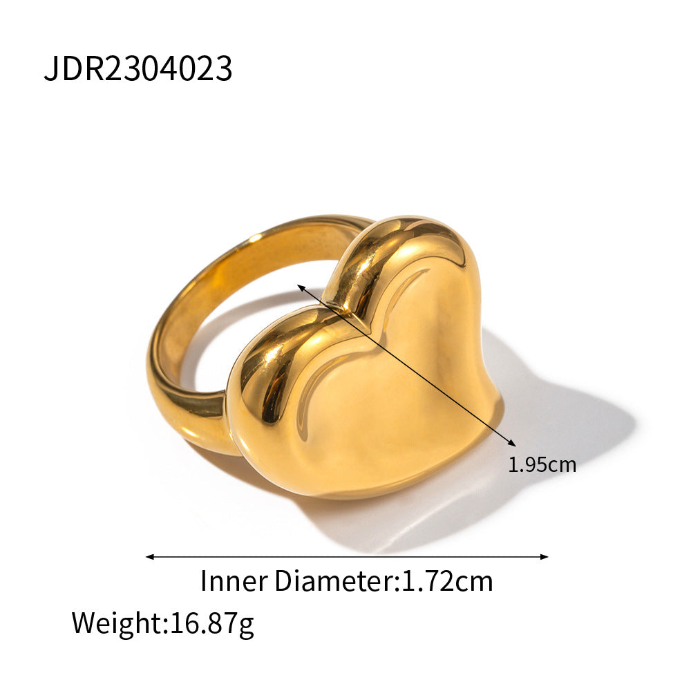 D廠【JDR2304023】歐美時尚18K金不銹鋼誇張愛心戒指 23.07.W2